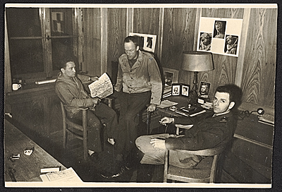 Thomas Carr Howe with Lamont Moore and another man in Berchtesgaden, \1945 July 25, unidentified photographer.