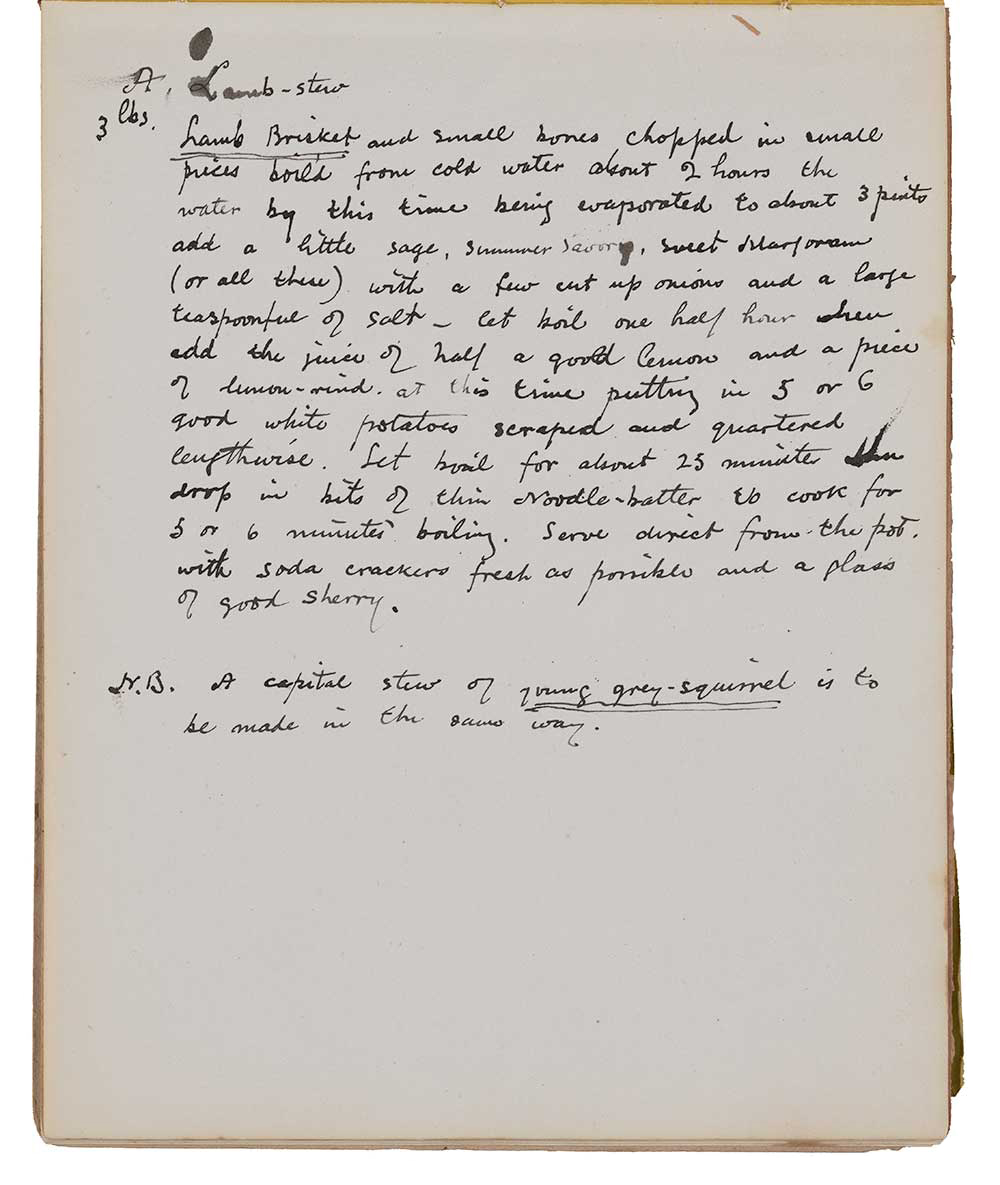 Alfred Laurens Brennan's lamb stew recipe