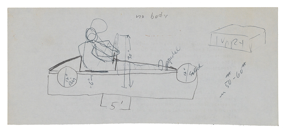 Rough schematic drawing for Artists' Soap Box Derby car, 1975. Eleanor Dickinson papers, 1951-2003. Archives of American Art, Smithsonian Institution. Sketch of Eleanor Dickinson's Soap Box Derby Car Tongue-tied