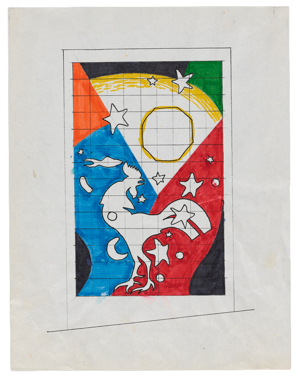 Preparatory drawing by Val Laigo for East is West sculpture