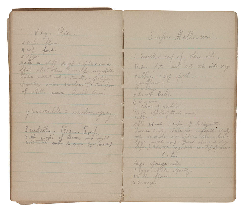 Vegetable Pie recipe from Anne Ryan's notebook