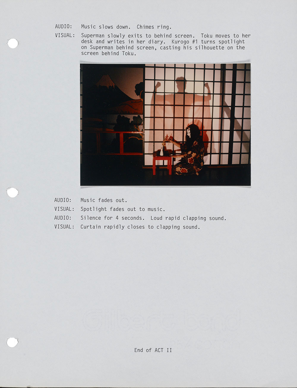 Page from the script for Roger Shimomura's Seven Kabuki Plays