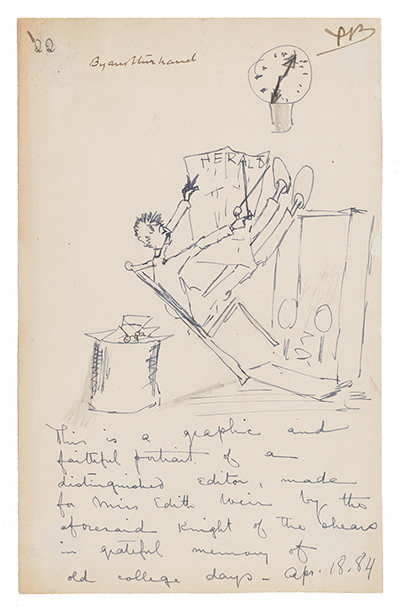 Illustrated note sent to Edith Weir by journalist and author Poultney Bigelow.