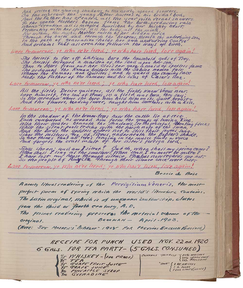 Page from Trash Treasury or Trashury featring Charles van Cise Wheeler's punch recipe