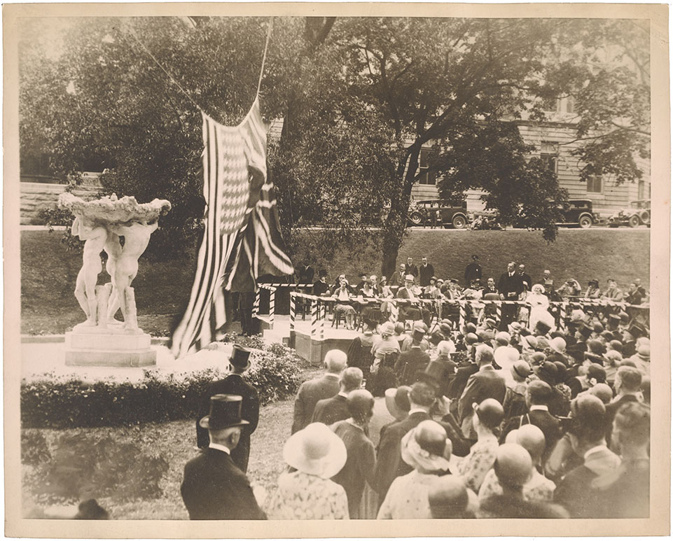 Dedication of Whitney's sculpture Friendship Fountain at McGill University
