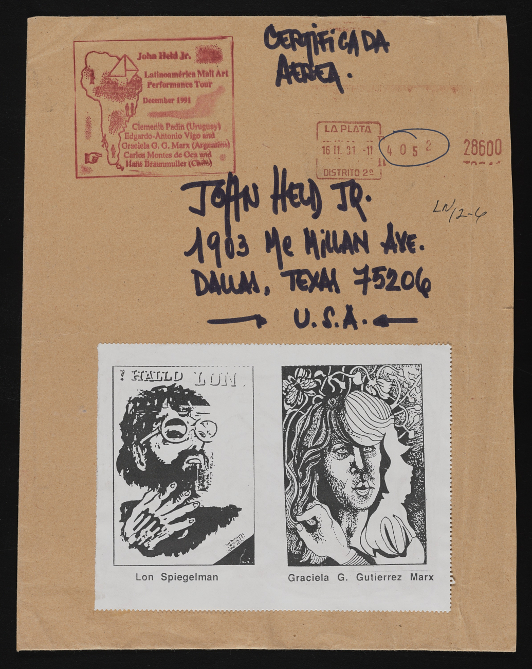 Edgardo Vigo mail art to John Held Jr.