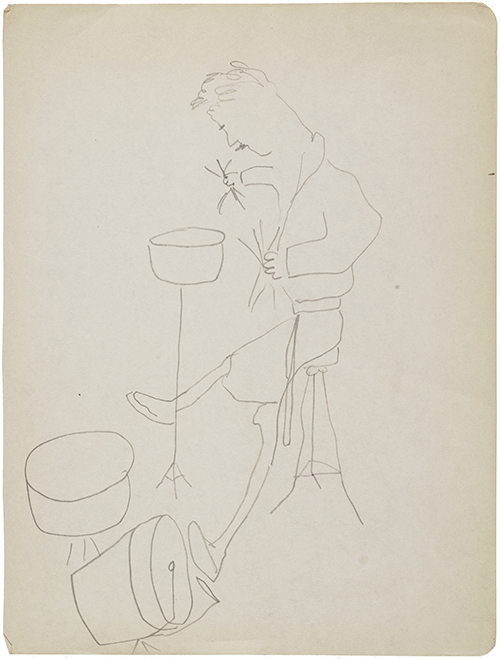 Susanna De Maria Wilson, Morning Drum Session, ca. 1960–1966, graphite. Susanna De Maria Wilson papers, 1960–1966, Archives of American Art, Smithsonian Institution.