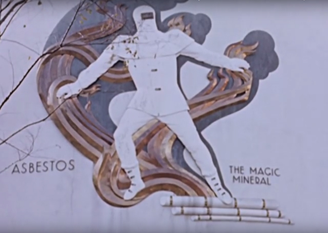 The mural of Aesbestos on the Johns-Manville building