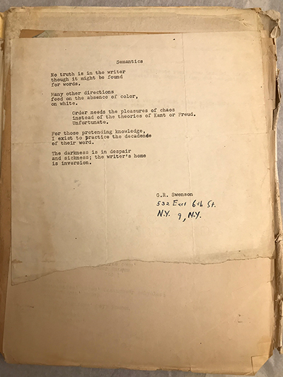 Writing by Gene Swenson titled Semantics