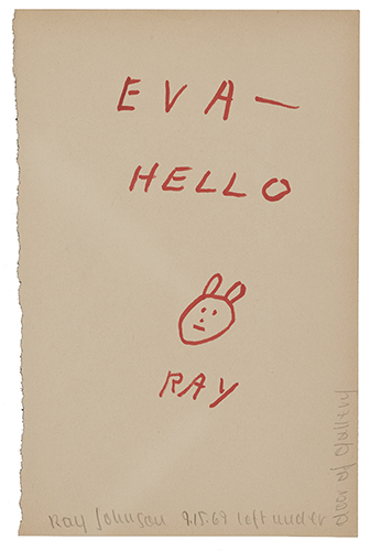 Note written in red marker with a line illustration of face with bunny or bear ears and explanatory notes written in pencil.