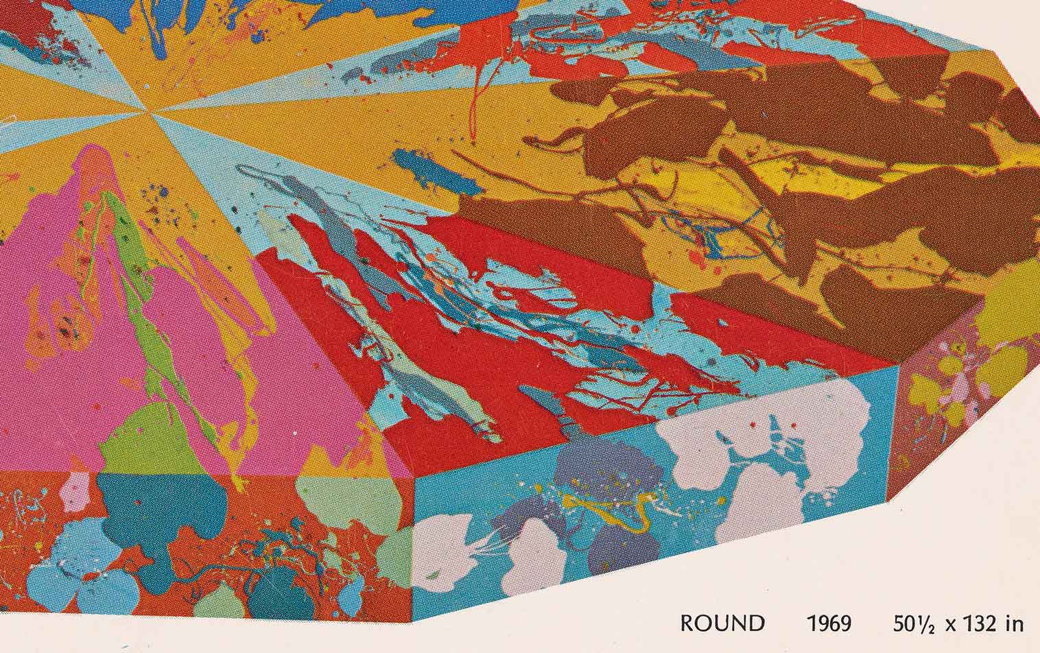 Detail of multi-colored artwork with text in the lower right corner