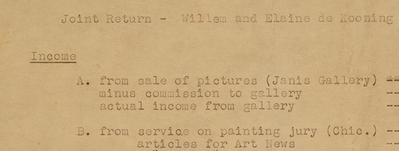 Detail of the 1953 joint tax return of Elaine and Willem de Kooning