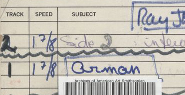 Photograph of box containing original Arman interivew