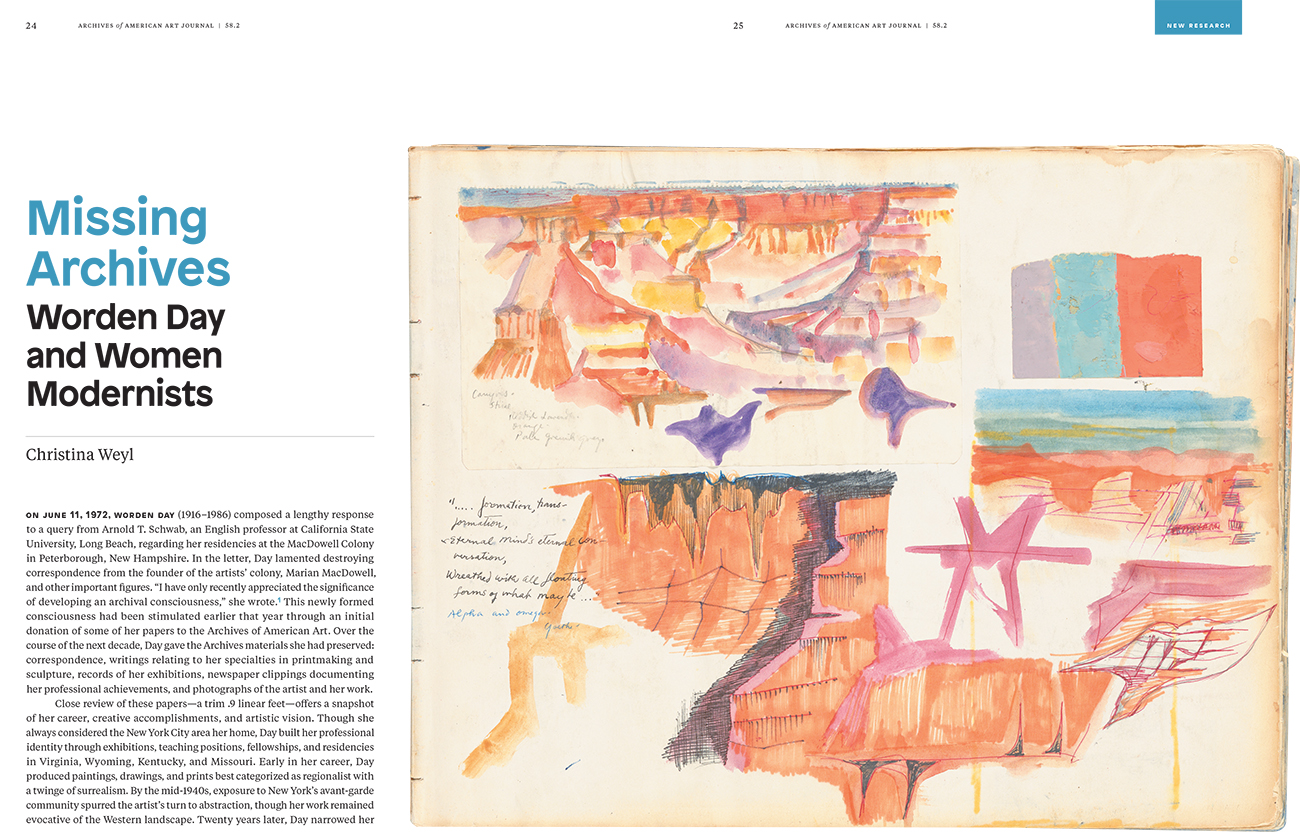 First page spread from the Fall 2019 Archives of American Art Journal