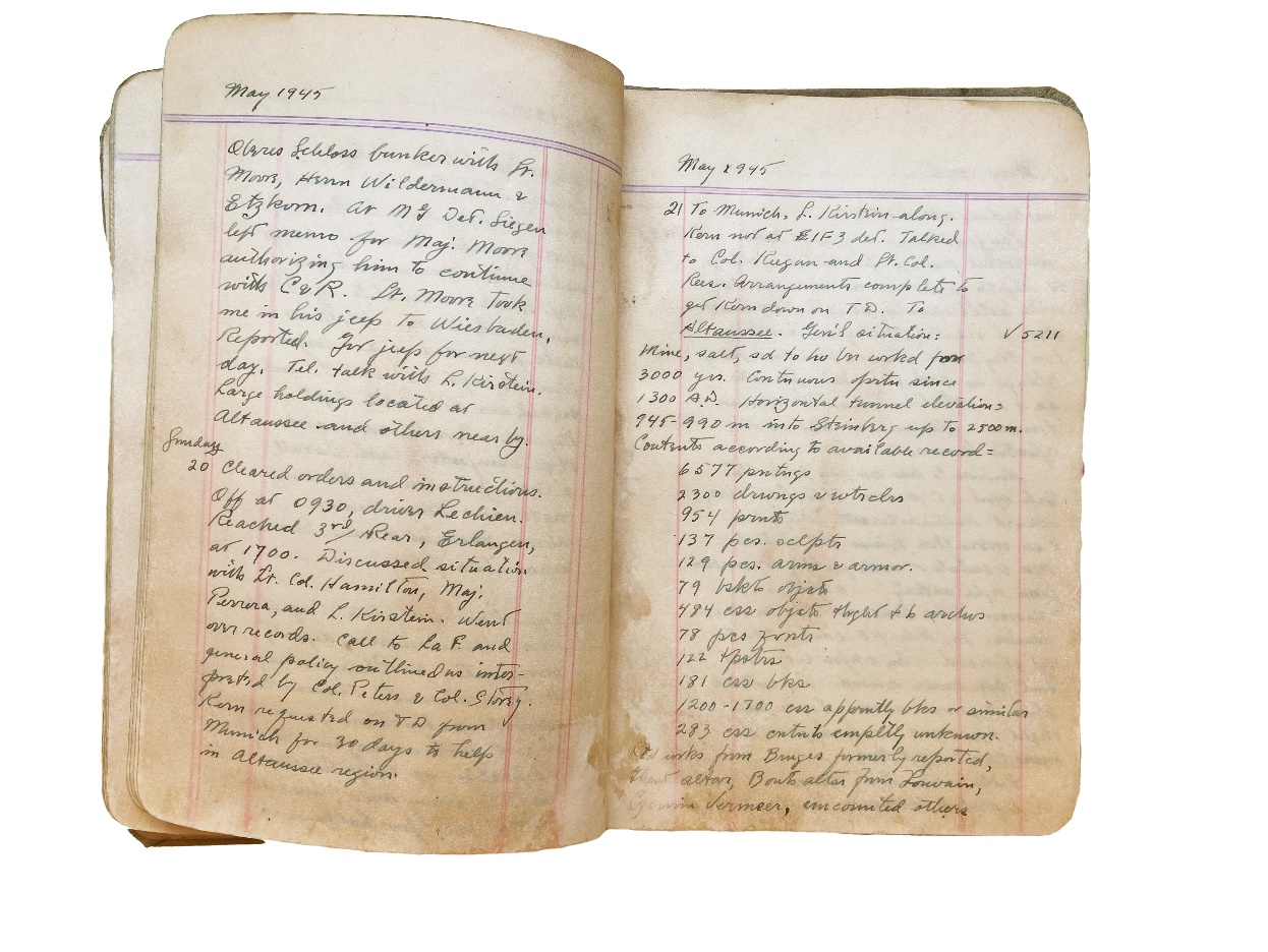 Photograph of a George Stout diary entry, May 20 and 21, 1945. 