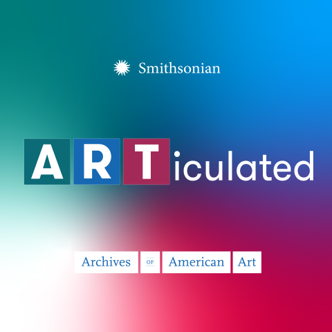Articulated podcast logo, a swirl of teal, blue, and red that reads Smithsonian, Articulated, Archives of American Art