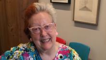 Photograph of Martha Wilson at her oral history interview for the Archives of American Art