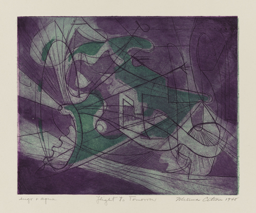 Figure 16. Minna Citron, Flight to Tomorrow (1948) Engraving and aquatint, printed in color Plate: 17.4 x 21.5 cm (6 7/8 x 8 7/16 in.) Sheet: 28 x 37.8 cm (11 x 14 7/8 in.) Museum of Fine Arts, Boston Gift of George Harold Edgell, 50.3098 Photograph © [2014] Museum of Fine Arts, Boston Art courtesy Christiane H. Citron, Art Executor for the Estate of Minna Citron
