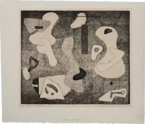 Figure 2. Alice Trumbull Mason, Interference of Closed Forms (1945) Engraving and etching (soft ground) with gouging Plate: 28.9 x 33.7 cm 11 (3/8 x 13 1/4 in.) Sheet: 37.5 x 43.5 cm (14 3/4 x 17 1/8 in.) Philadelphia Museum of Art: Print Club of Philadelphia Permanent Collection, 1946-38-1. Image courtesy Philadelphia Museum of Art Art © Estate of Alice Trumbull Mason/Licensed by VAGA, New York, NY.